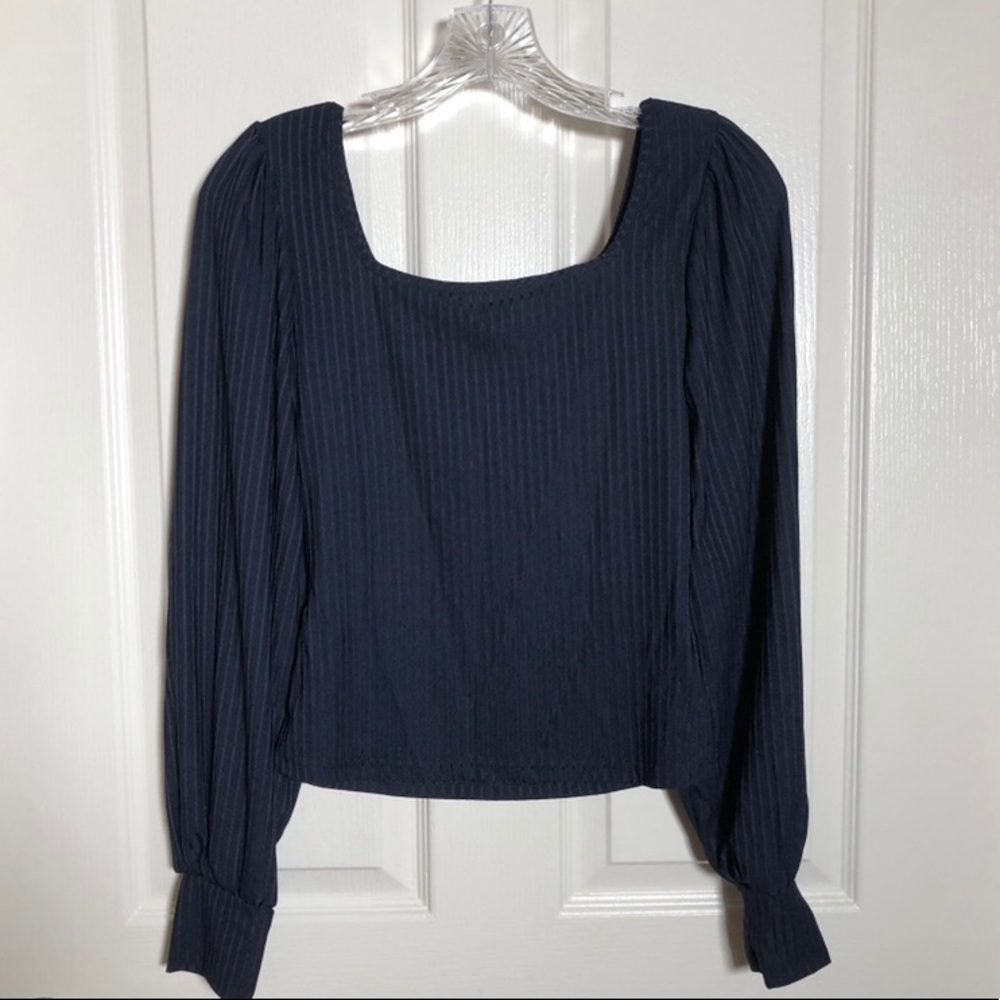 Navy Blouse w/ Balloon Sleeves & Square Neck